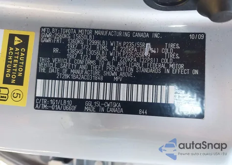 2010 Lexus Rx 350 from USA, damaged, VIN 2T2BK1BA2AC031848